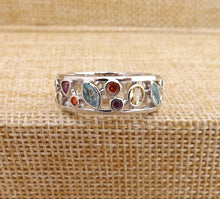 Load image into Gallery viewer, Multi Coloured &amp; Silver Tone Costume Ring (size 10)
