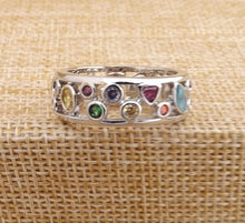 Load image into Gallery viewer, Multi Coloured &amp; Silver Tone Costume Ring (size 10)
