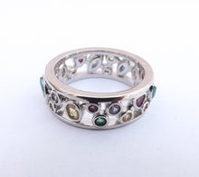 Load image into Gallery viewer, Multi Coloured &amp; Silver Tone Costume Ring (size 10)
