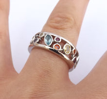 Load image into Gallery viewer, Multi Coloured &amp; Silver Tone Costume Ring (size 10)
