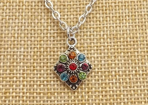 Multi Coloured & Silver Tone Pendant Necklace