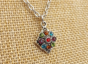 Multi Coloured & Silver Tone Pendant Necklace