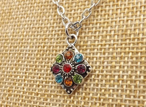 Multi Coloured & Silver Tone Pendant Necklace