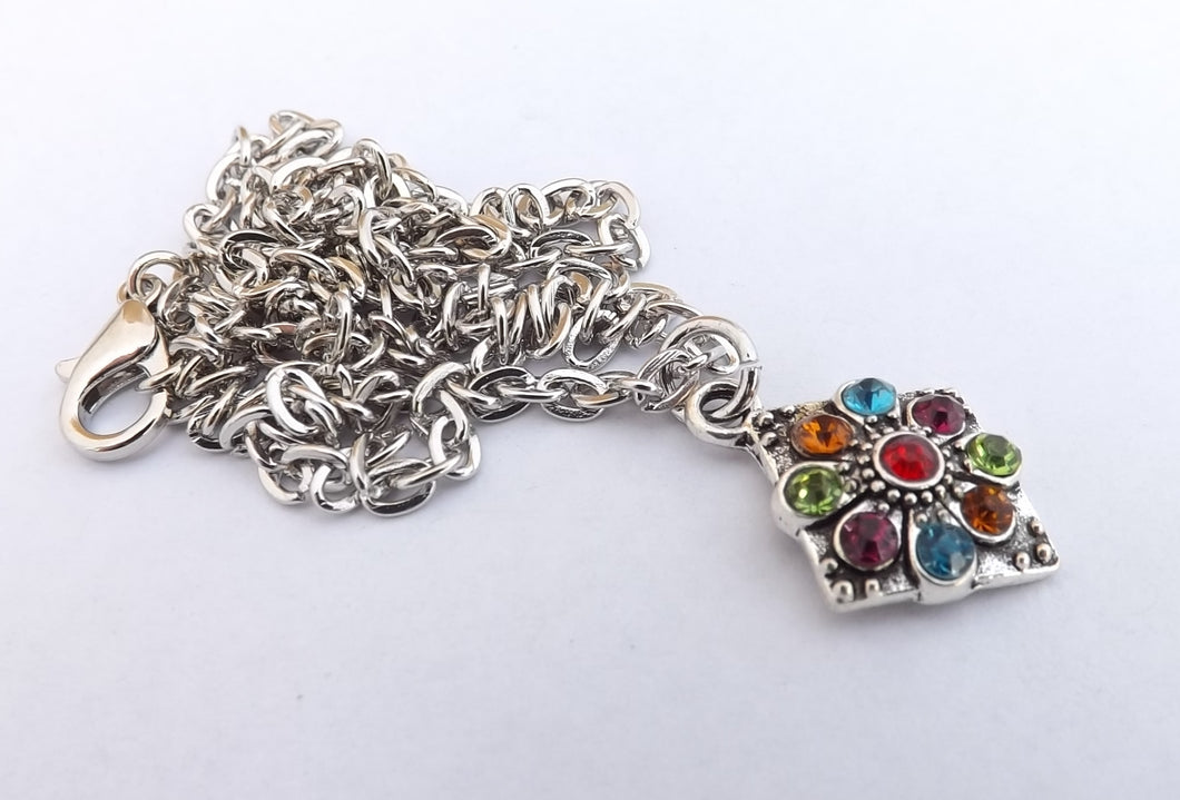 Multi Coloured & Silver Tone Pendant Necklace