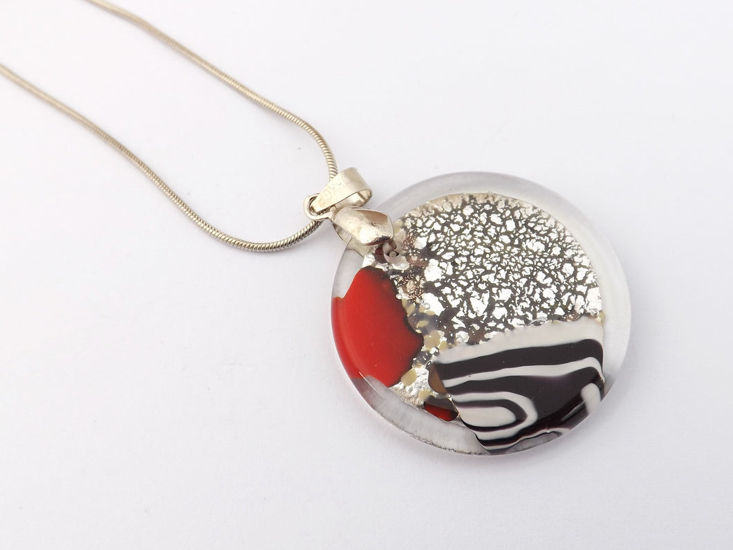 Murano Red & Silver Foil Pendant on Snake Chain