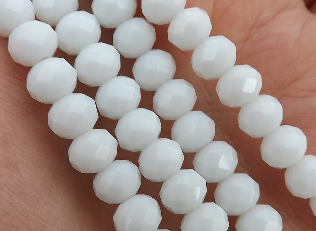 6x8mm Opaque White Crystal Cut Rondelle Beads