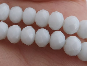 6x8mm Opaque White Crystal Cut Rondelle Beads