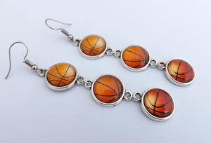 Orange Basketballs Triple Drop Dome Earrings