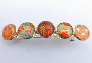 Orange Mix Silver Tone Dome Barrette Hairclip