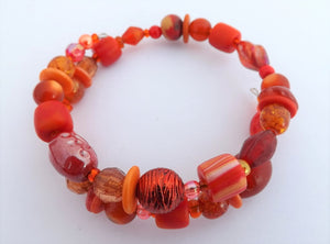 Orange Mix Beads Memory Wire Bracelet