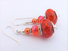 Load image into Gallery viewer, Orange Sparkly Acrylic Bead Earrings on Sterling Silver Hooks
