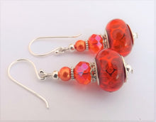 Load image into Gallery viewer, Orange Sparkly Acrylic Bead Earrings on Sterling Silver Hooks
