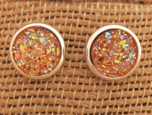 Orange Round Sparkly Stud Earrings