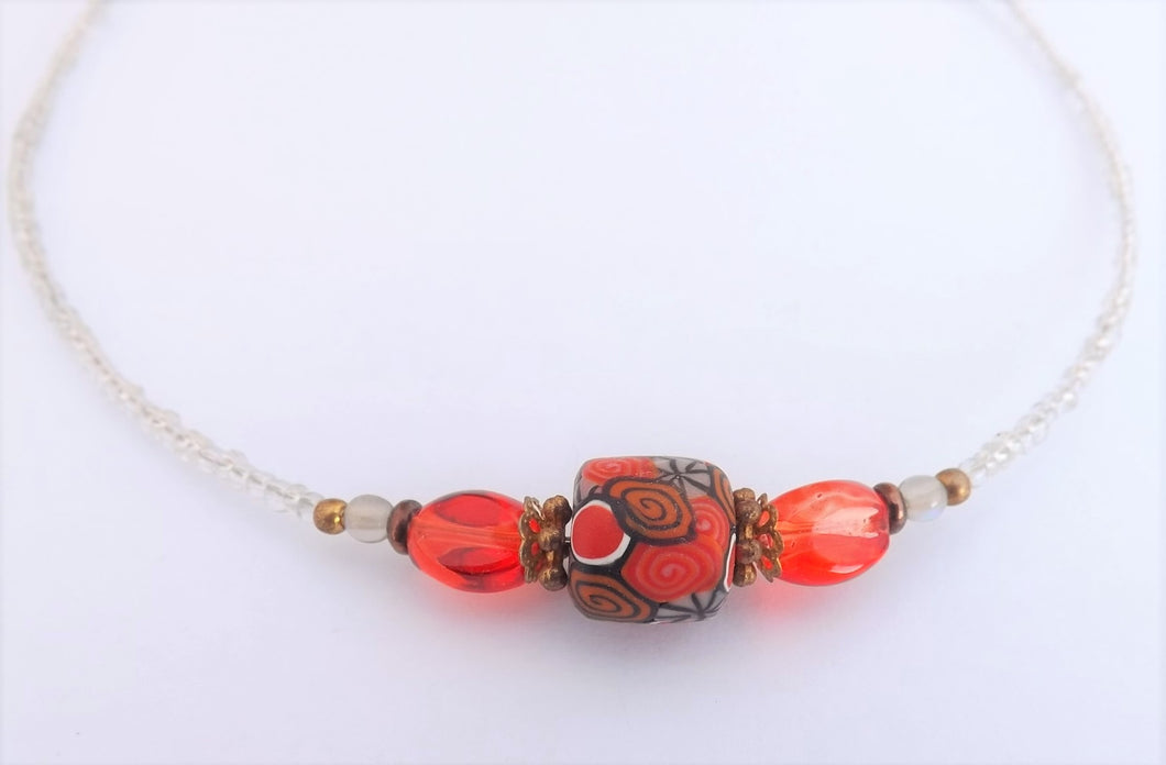 Orange, Black & Clear Kathryn Design Handmade Bead necklace