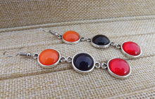 Load image into Gallery viewer, Orange, Black &amp; Red Triple Drop Dome Earrings
