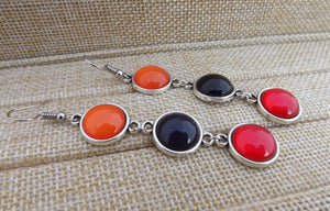 Orange, Black & Red Triple Drop Dome Earrings