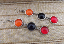 Load image into Gallery viewer, Orange, Black &amp; Red Triple Drop Dome Earrings
