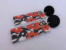 Load image into Gallery viewer, Orange, Black &amp; White Floral Acrylic Earrings

