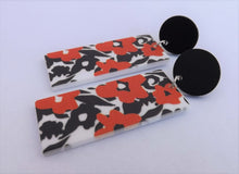 Load image into Gallery viewer, Orange, Black &amp; White Floral Acrylic Earrings
