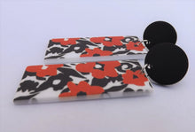 Load image into Gallery viewer, Orange, Black &amp; White Floral Acrylic Earrings

