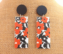 Load image into Gallery viewer, Orange, Black &amp; White Floral Acrylic Earrings

