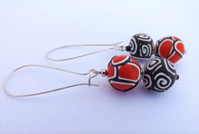 Load image into Gallery viewer, Orange, Black &amp; White Kathryn Design Bead Earrings on Long Kidney Hooks
