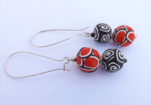 Load image into Gallery viewer, Orange, Black &amp; White Kathryn Design Bead Earrings on Long Kidney Hooks
