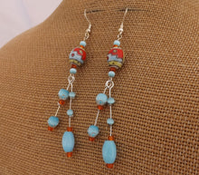 Load image into Gallery viewer, Orange &amp; Blue Ulexite Handmade Long Bead Earrings
