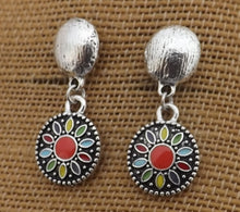 Load image into Gallery viewer, Orange, Blue &amp; Green Dotted Round Drop Earrings with Stud Setting
