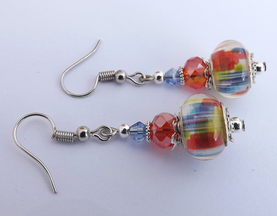 Orange, Blue, Yellow & White Acrylic Bead Earrings