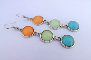 Orange, Green & Blue Triple Dome Drop Earrings