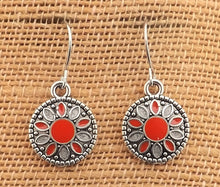 Load image into Gallery viewer, Orange, Grey &amp; Silver Tone Dotted Round Earrings
