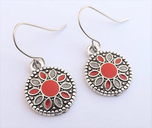 Load image into Gallery viewer, Orange, Grey &amp; Silver Tone Dotted Round Earrings
