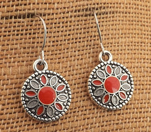 Load image into Gallery viewer, Orange, Grey &amp; Silver Tone Dotted Round Earrings
