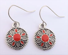 Load image into Gallery viewer, Orange, Grey &amp; Silver Tone Dotted Round Earrings
