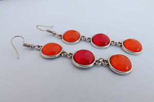 Orange & Red Triple Drop Dome Earrings