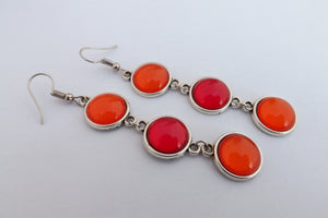 Orange & Red Triple Drop Dome Earrings