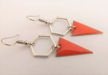 Load image into Gallery viewer, Orange &amp; Silver Tone Geometric Drop Earrings
