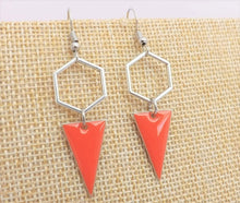 Load image into Gallery viewer, Orange &amp; Silver Tone Geometric Drop Earrings
