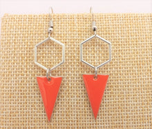 Load image into Gallery viewer, Orange &amp; Silver Tone Geometric Drop Earrings
