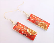 Load image into Gallery viewer, Orange &amp; Silver Tone Rectangle Earrings
