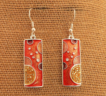 Load image into Gallery viewer, Orange &amp; Silver Tone Rectangle Earrings
