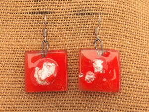 Orange & Silver Vintage Glass Square Drop Earrings