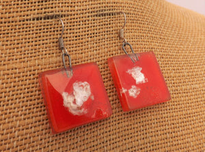 Orange & Silver Vintage Glass Square Drop Earrings