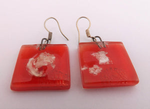 Orange & Silver Vintage Glass Square Drop Earrings