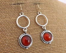 Load image into Gallery viewer, Orange, Silver &amp; Gold Tone Round Drop Earrings
