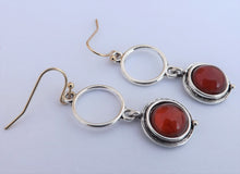 Load image into Gallery viewer, Orange, Silver &amp; Gold Tone Round Drop Earrings
