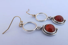 Load image into Gallery viewer, Orange, Silver &amp; Gold Tone Round Drop Earrings
