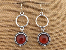 Load image into Gallery viewer, Orange, Silver &amp; Gold Tone Round Drop Earrings
