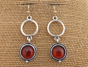 Orange, Silver & Gold Tone Round Drop Earrings